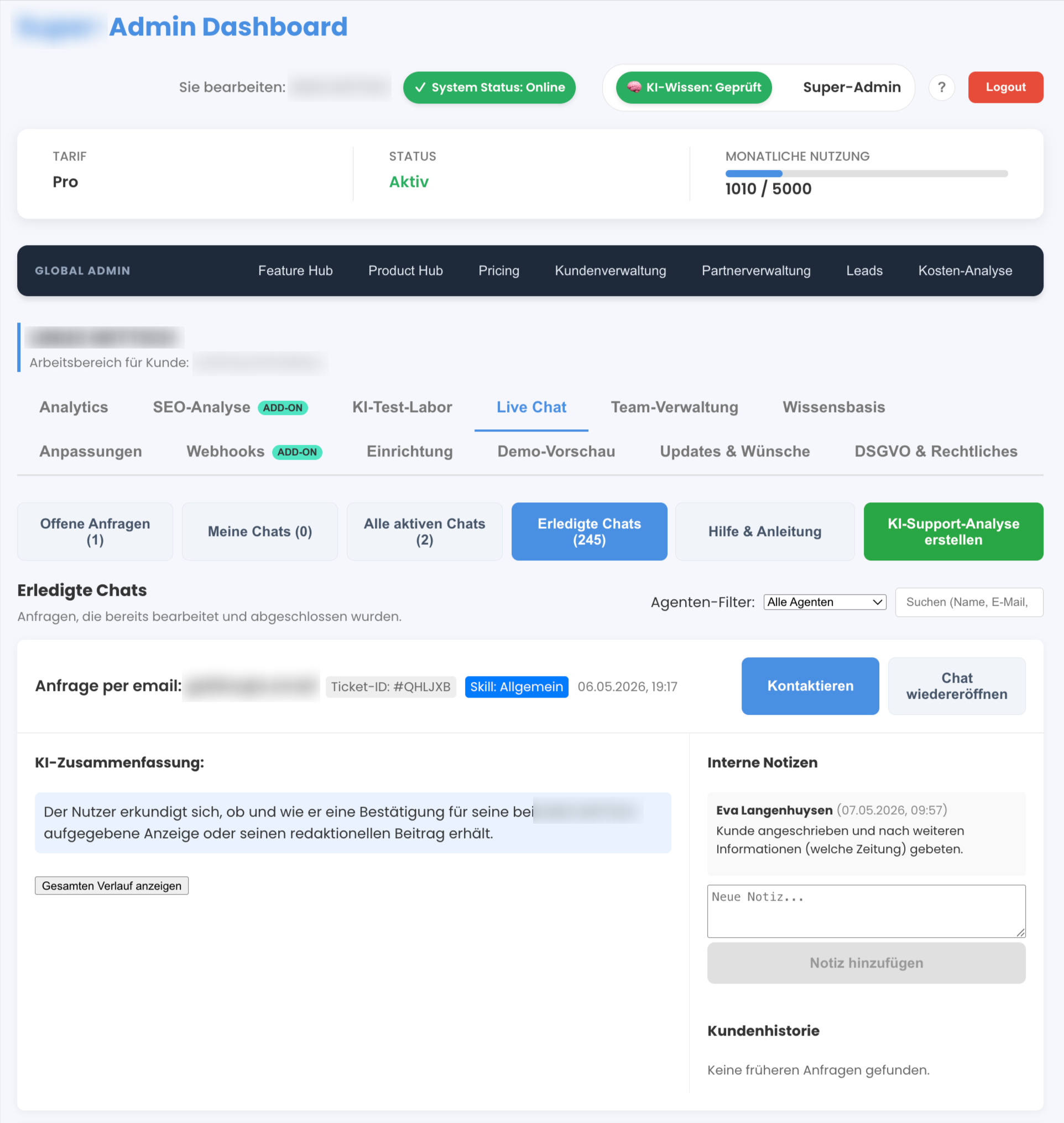 LiveChat Dashboard